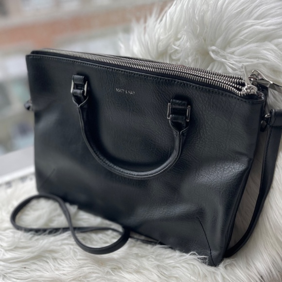 Black Matt & Nat Multi Compartment Purse with Silver Hardware - Picture 4 of 6